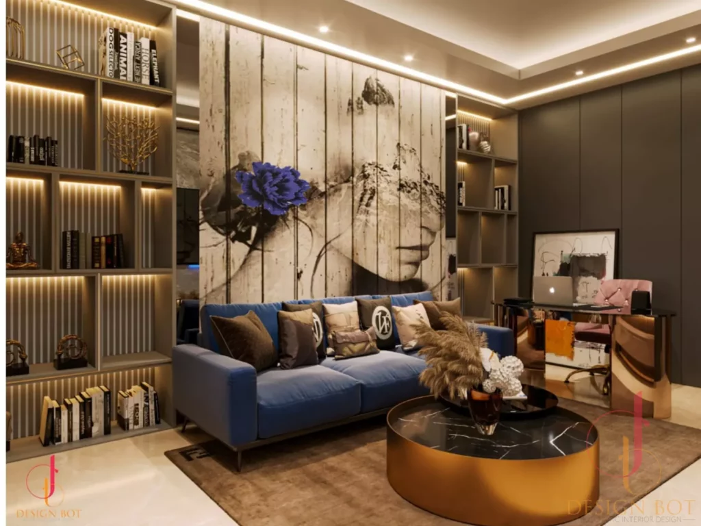 modren-living-room-interior design wall with wooden 