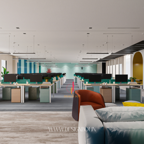 Open office workspace designed for productivity by Designbot Interiors Jaipur